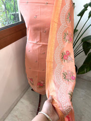 Suit Set with Thread Embroidery in Mul Chanderi - Masakalee