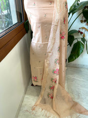 Suit Set with Thread Embroidery in Mul Chanderi - Masakalee