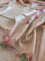 Suit Set with Thread Embroidery in Mul Chanderi - Masakalee