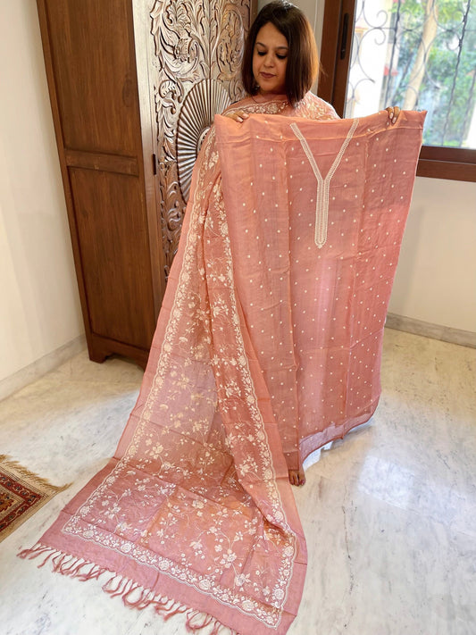 Suit Set with Thread Embroidery in Pure Tussar Silk - Masakalee