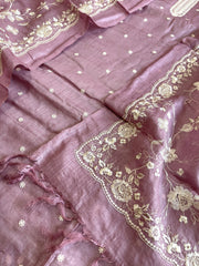 Suit Set with Thread Embroidery in Pure Tussar Silk - Masakalee