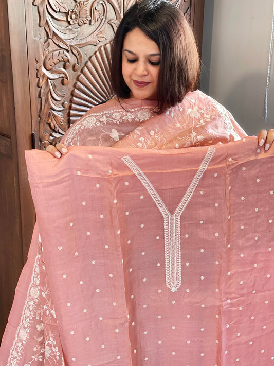 Suit Set with Thread Embroidery in Pure Tussar Silk - Masakalee