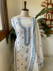 Suit Set with Thread Embroidery in Slub Cotton - Masakalee