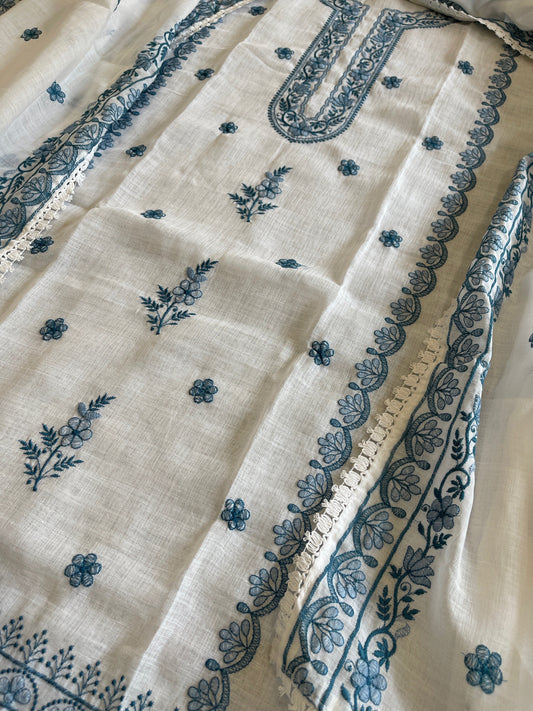 Suit Set with Thread Embroidery in Slub Cotton - Masakalee