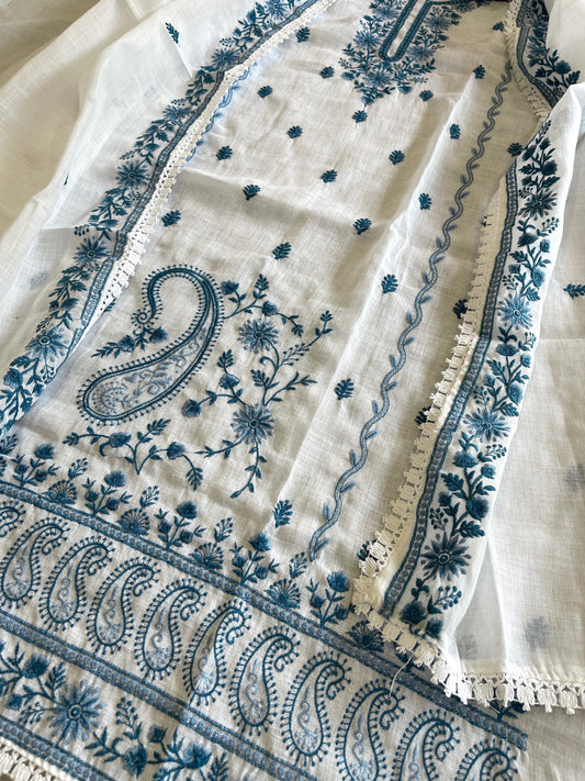 Suit Set with Thread Embroidery in Slub Cotton - Masakalee