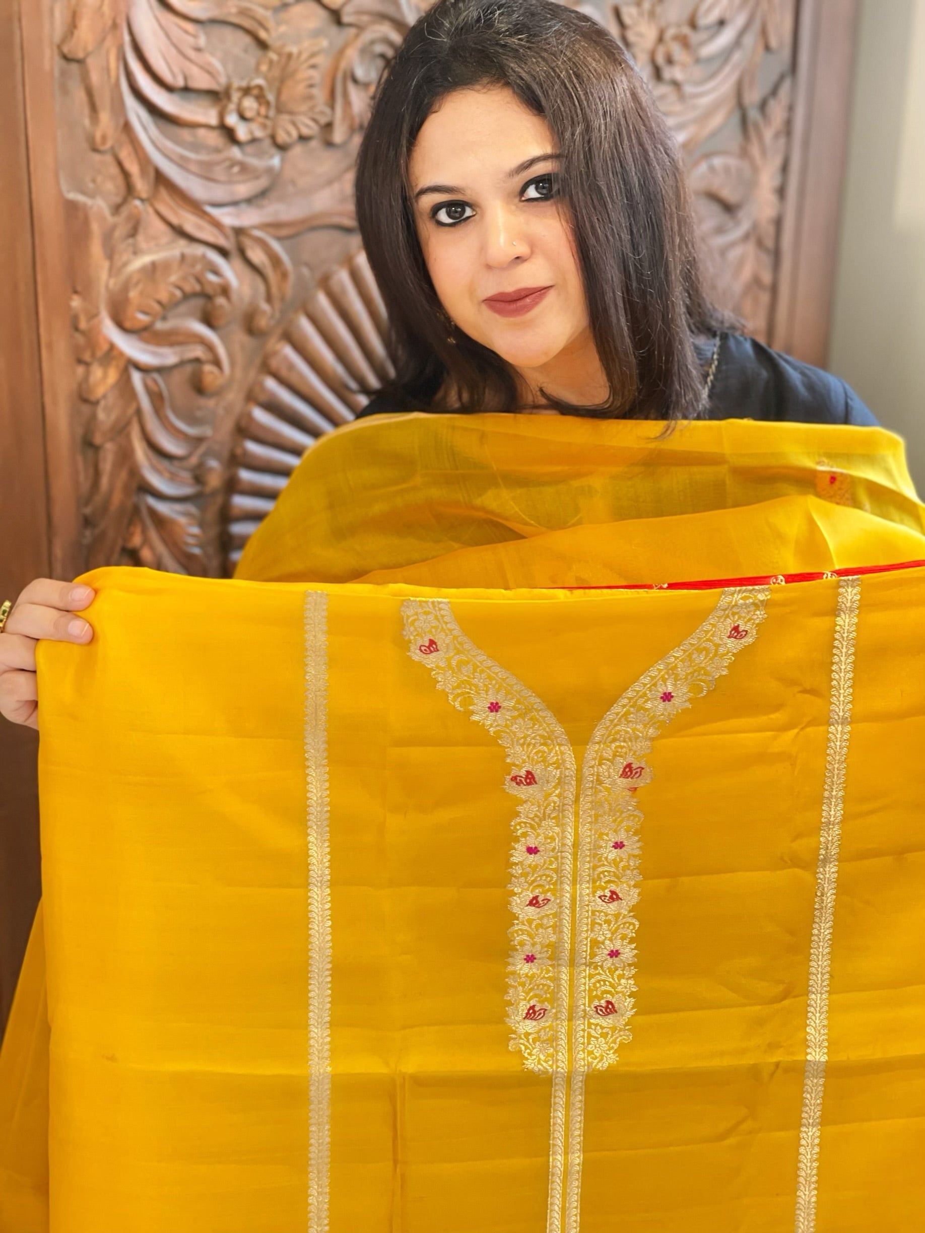Sunshine Yellow Designer Banarasi Suit Set in Pure Silk - Masakalee