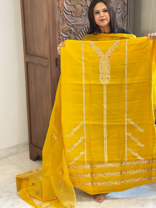 Sunshine Yellow Designer Banarasi Suit Set in Pure Silk - Masakalee