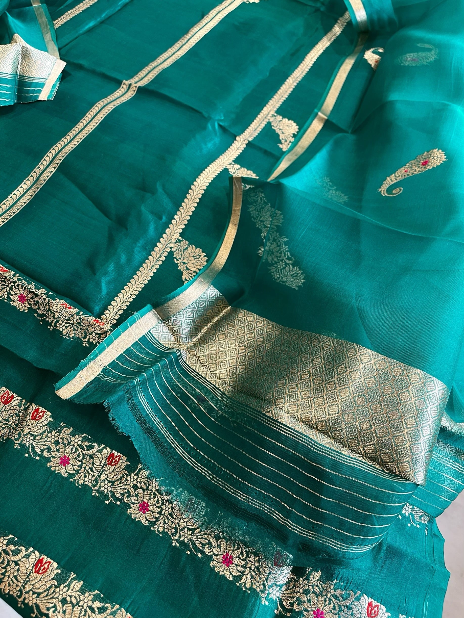 Teal Green Designer Banarasi Suit Set in Pure Silk - Masakalee