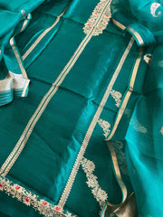 Teal Green Designer Banarasi Suit Set in Pure Silk - Masakalee