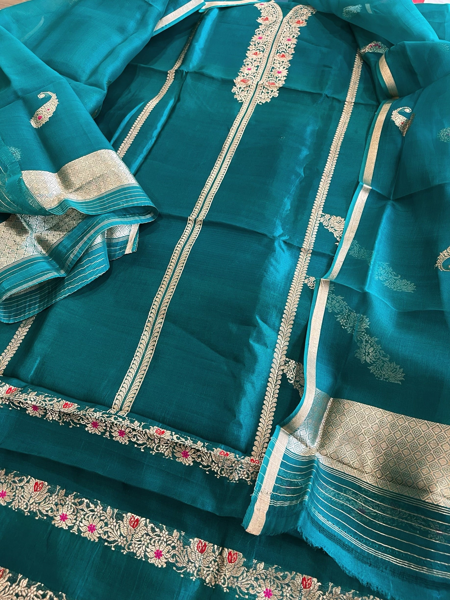 Teal Green Designer Banarasi Suit Set in Pure Silk - Masakalee