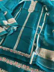 Teal Green Designer Banarasi Suit Set in Pure Silk - Masakalee