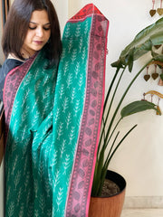 Teal Green Handwoven Ikat Dupatta with Handpainted Madhubani in Cotton - Masakalee