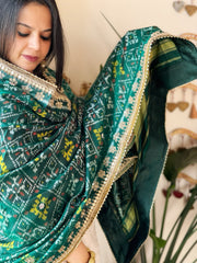 Teal Handwoven Rajkot Patola with Gotapatti Handwork in Pure Silk - Masakalee