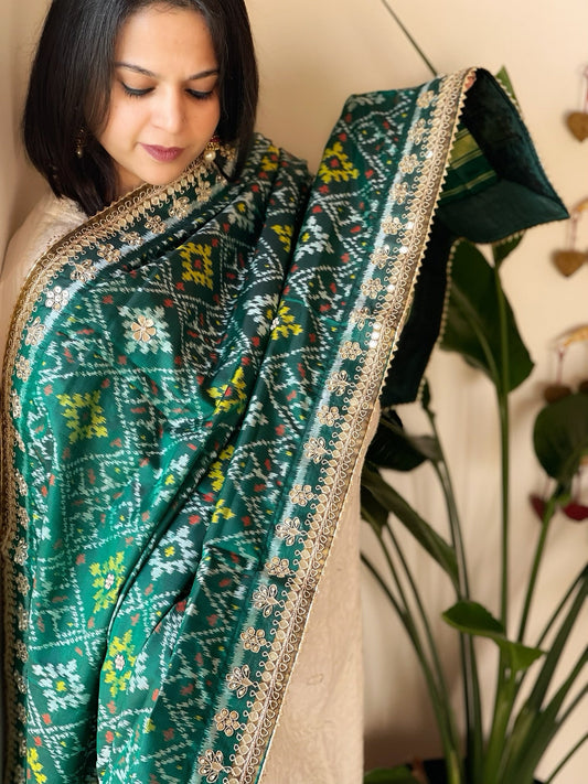 Teal Handwoven Rajkot Patola with Gotapatti Handwork in Pure Silk - Masakalee