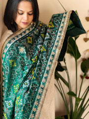 Teal Handwoven Rajkot Patola with Gotapatti Handwork in Pure Silk - Masakalee