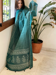 Teal Kota Cotton Handblock Printed Dupatta - Masakalee