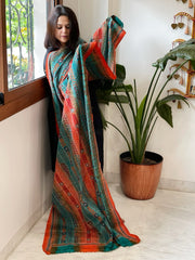 Teal, Orange Handmade Kantha Dupatta in Silk - Masakalee