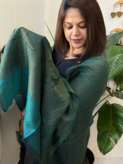 Teal Pashmina Stole with Zari - Masakalee