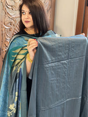 Teal Suit Set with Kantha Stitch Work on Glazed Cotton - Masakalee