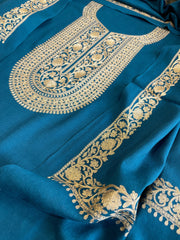 Teal Winter Suit Set with Aari Work in Pashmina Wool - Masakalee