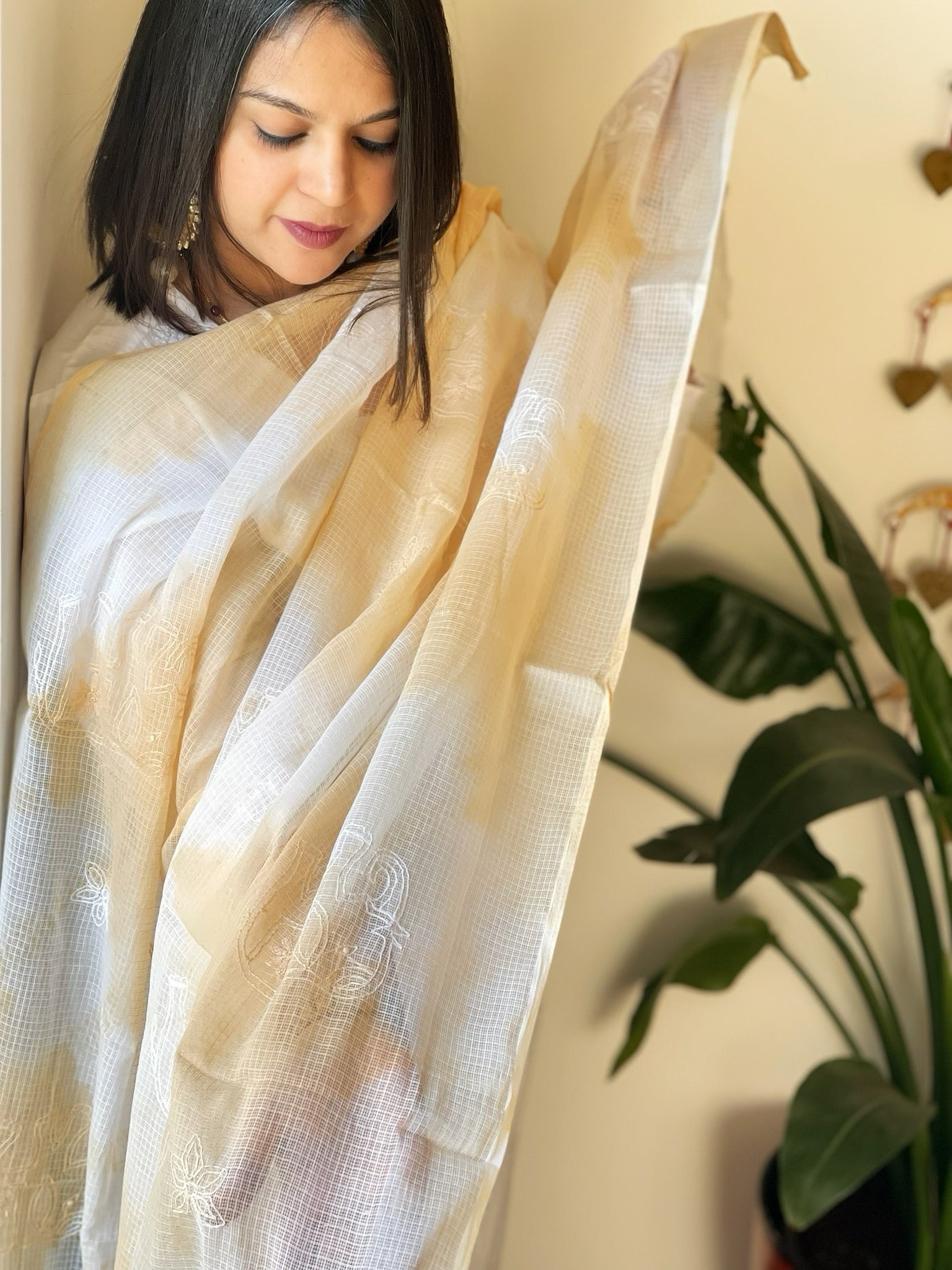 Tie Dye Dupatta with Lucknowi Handwork in Kota Cotton - Masakalee