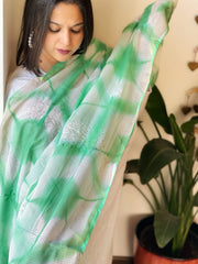 Tie Dye Dupatta with Lucknowi & Mukaish Handwork in Kota Cotton - Masakalee