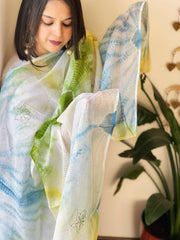 Tie Dye Dupatta with Lucknowi & Mukaish Handwork in Kota Cotton - Masakalee