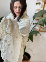 Tissue Crepe Dupatta with Pearl, Cut Daana and Sequin Handwork - Masakalee