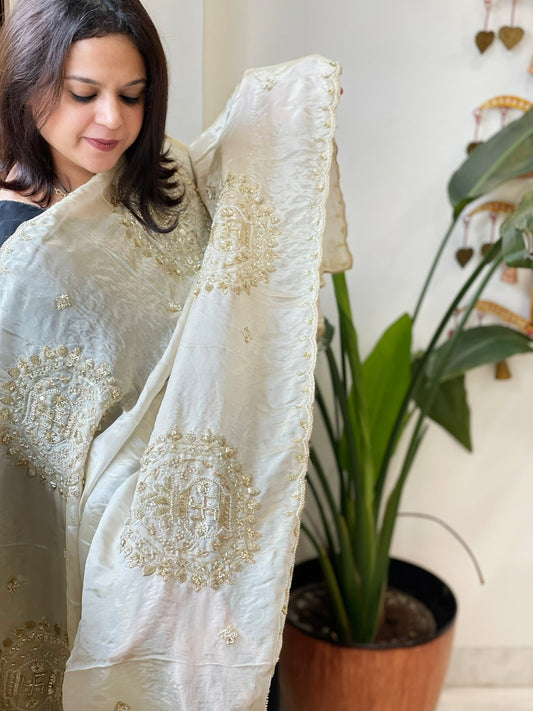 Tissue Crepe Dupatta with Pearl, Cut Daana and Sequin Handwork - Masakalee