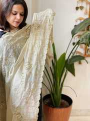 Tissue Crepe Dupatta with Pearl, Cut Daana and Sequin Handwork - Masakalee