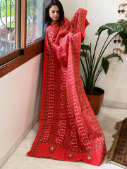 Tomato Red Handmade Kantha Dupatta in Pure Cotton - Masakalee
