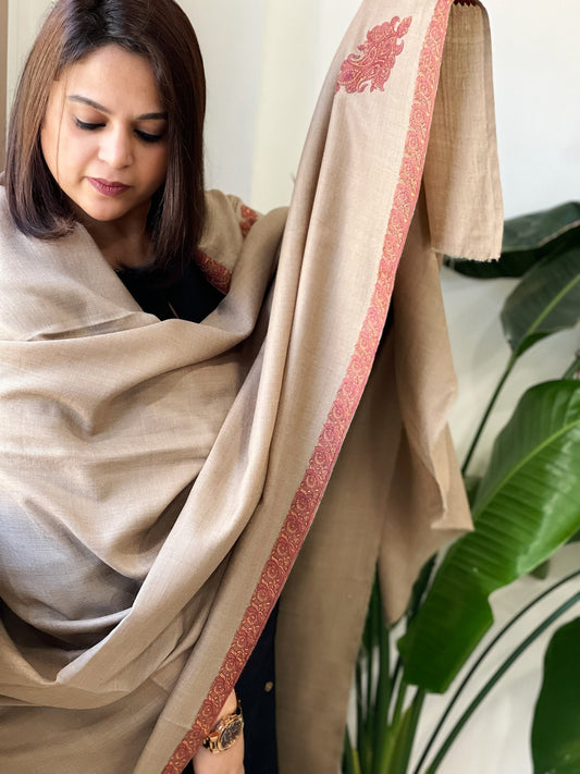 Toosh Woven Pashmina Shawl with Thread Embroidery - Masakalee
