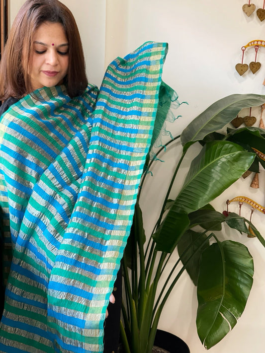 Turquoise, Blue Handwoven Chanderi Tissue Dupatta - Masakalee
