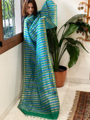 Turquoise, Blue Handwoven Chanderi Tissue Dupatta - Masakalee