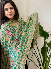 Turquoise Chinon Dupatta with Aari Embroidery - Masakalee