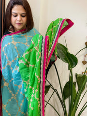 Turquoise, Green Chinon Dupatta with Gota Lace Work - Masakalee