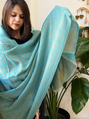Turquoise Pashmina Shawl with Zari - Masakalee