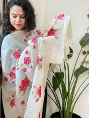 Tussar Silk Dupatta with cross - stitch embroidery - Masakalee