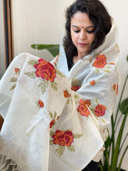 Tussar Silk Dupatta with cross - stitch embroidery - Masakalee