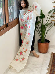 Tussar Silk Dupatta with cross - stitch embroidery - Masakalee