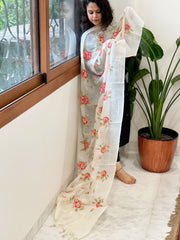 Tussar Silk Dupatta with cross - stitch embroidery - Masakalee