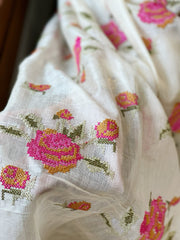 Tussar Silk Dupatta with cross - stitch embroidery - Masakalee