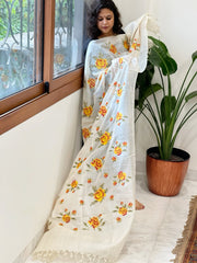 Tussar Silk Dupatta with cross - stitch embroidery - Masakalee