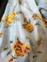 Tussar Silk Dupatta with cross - stitch embroidery - Masakalee