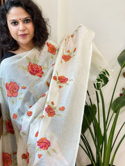 Tussar Silk Dupatta with cross - stitch embroidery - Masakalee