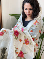 Tussar Silk Dupatta with cross - stitch embroidery - Masakalee