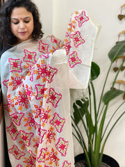 Tussar Silk dupatta with Patola Style Thread Embroidery - Masakalee