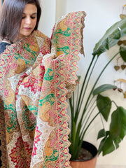 White Chinon Dupatta with Aari Embroidery - Masakalee