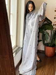 White Cotton Dupatta with Embroidery and Foil Mirror Work - Masakalee
