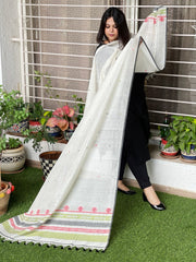 White Handwoven Bhujodi Dupatta in Chanderi Cotton - Masakalee